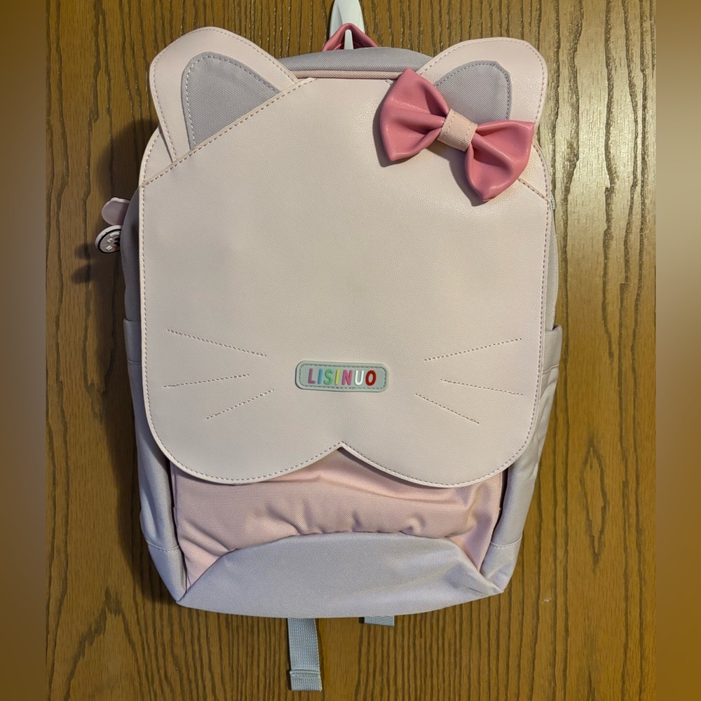 Lisinuo Pink Kitty Backpack BookBag Girls Cat Lover Travel Carry On Padded Bag